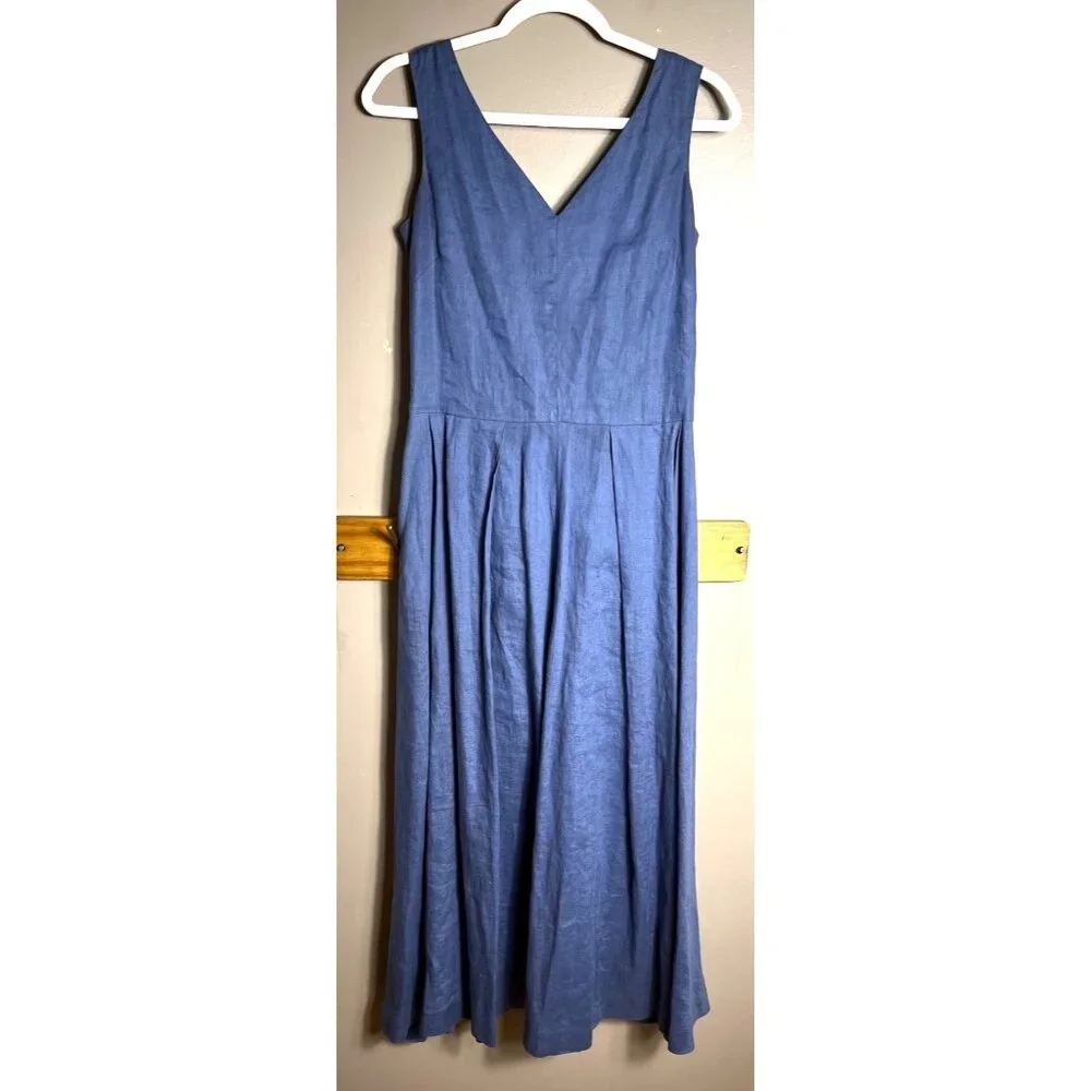 Sundance Linen Dress Blue Fit Flare Maxi Minimalist Luxury Wedding Guest Women 4 - Picture 12 of 13